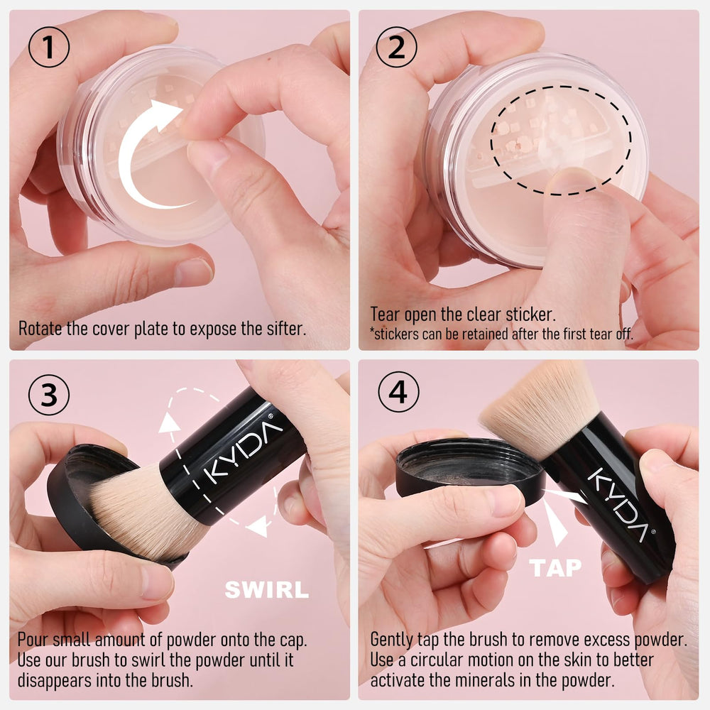KYDA base polvo mineral, aplicacion-suave para un difuminado uniforme.
