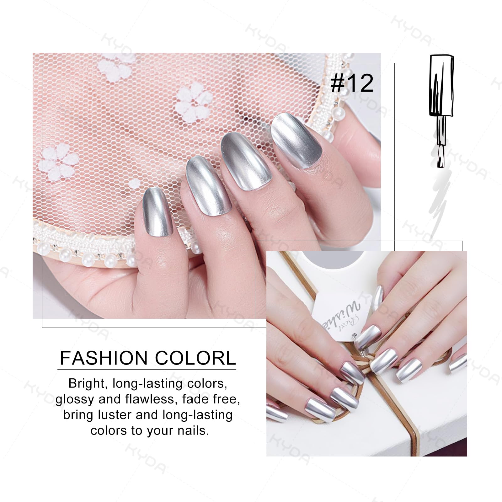 KYDA Esmalte Espejo Oro, brillo de larga duración en uñas.
