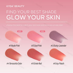 KYDA Liquid Blush brillo sutil realza mejillas con efecto luminoso sin sobrecargar.