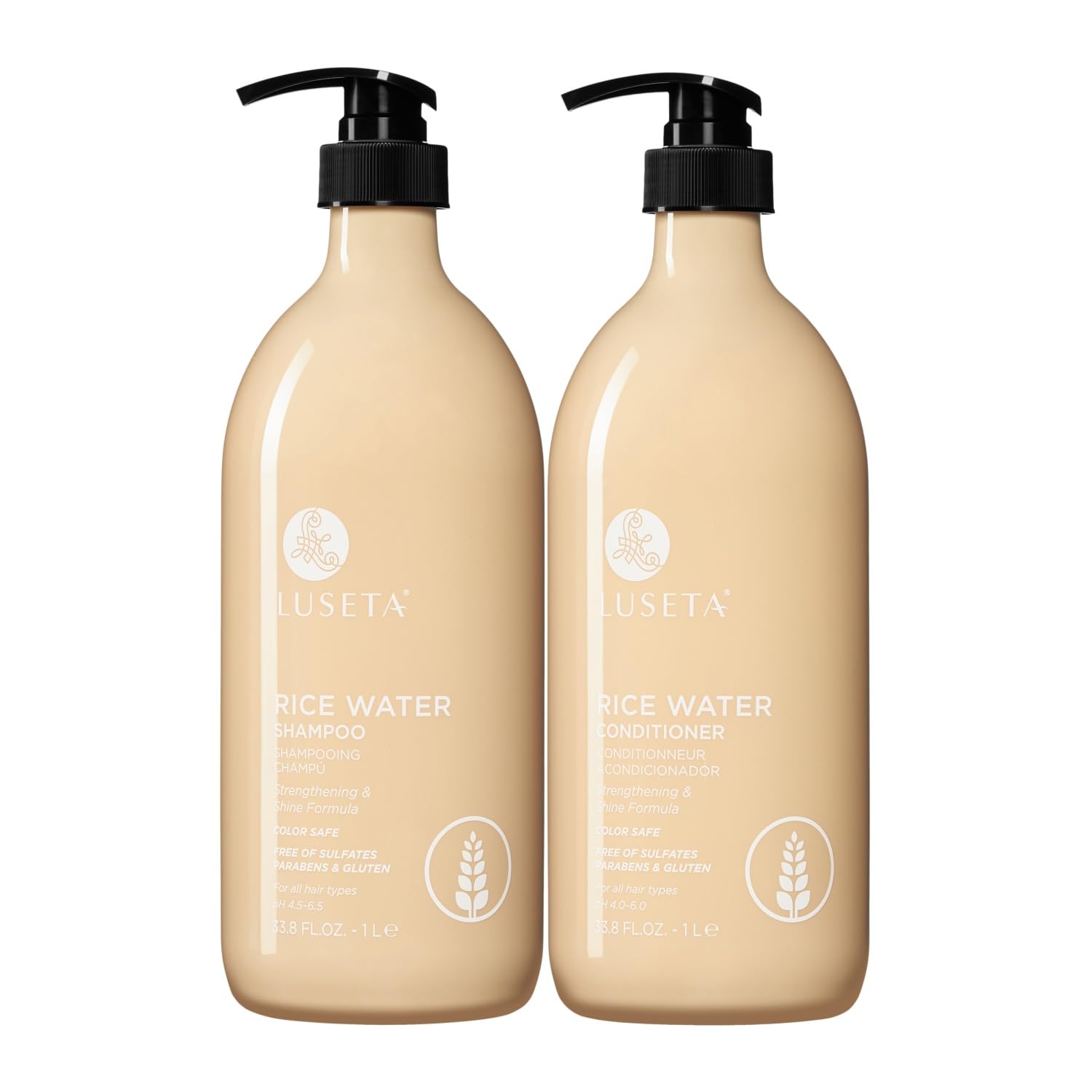 Champú de Agua de Arroz de L LUSETA en botella, para cabello saludable.