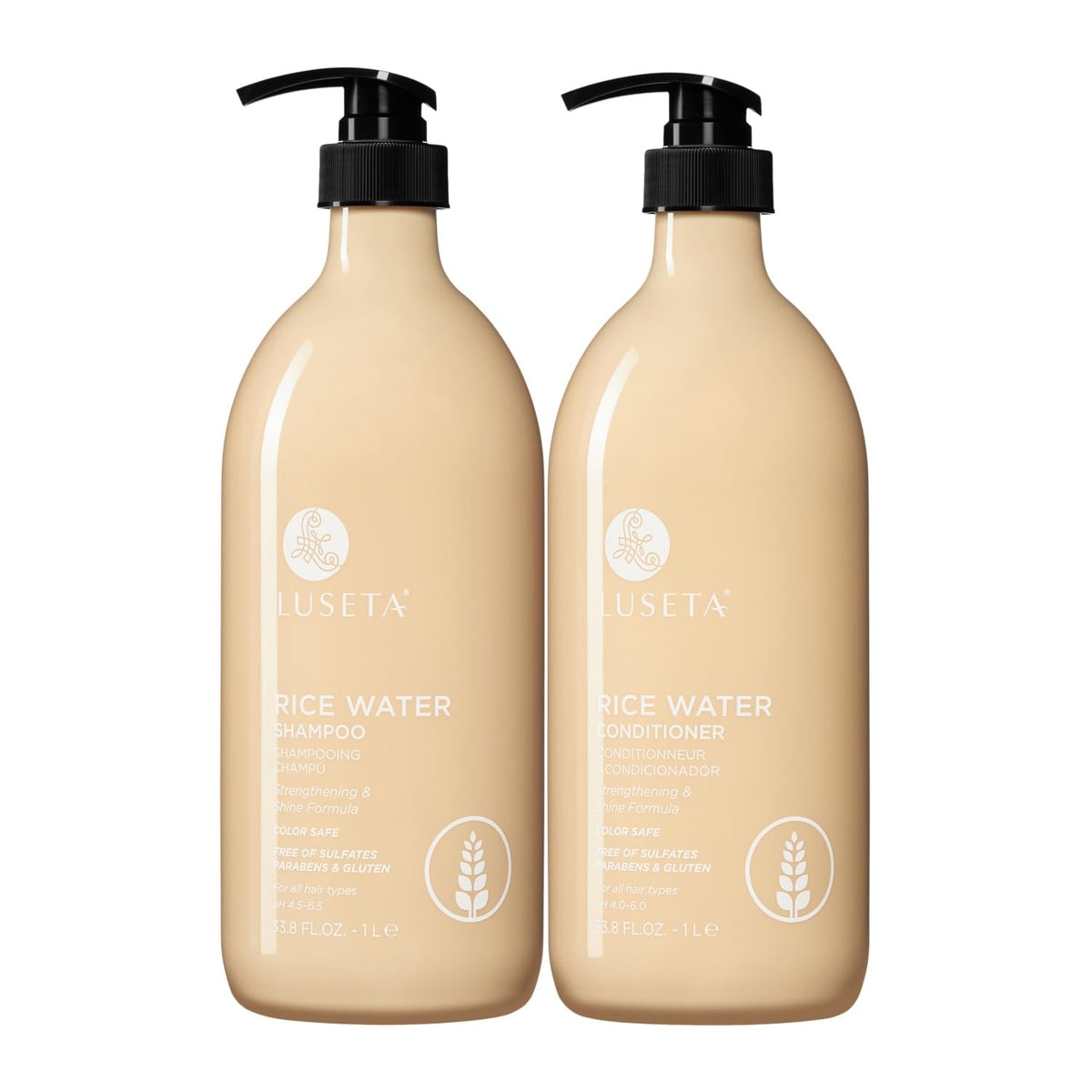 Champú de Agua de Arroz de L LUSETA en botella, para cabello saludable.