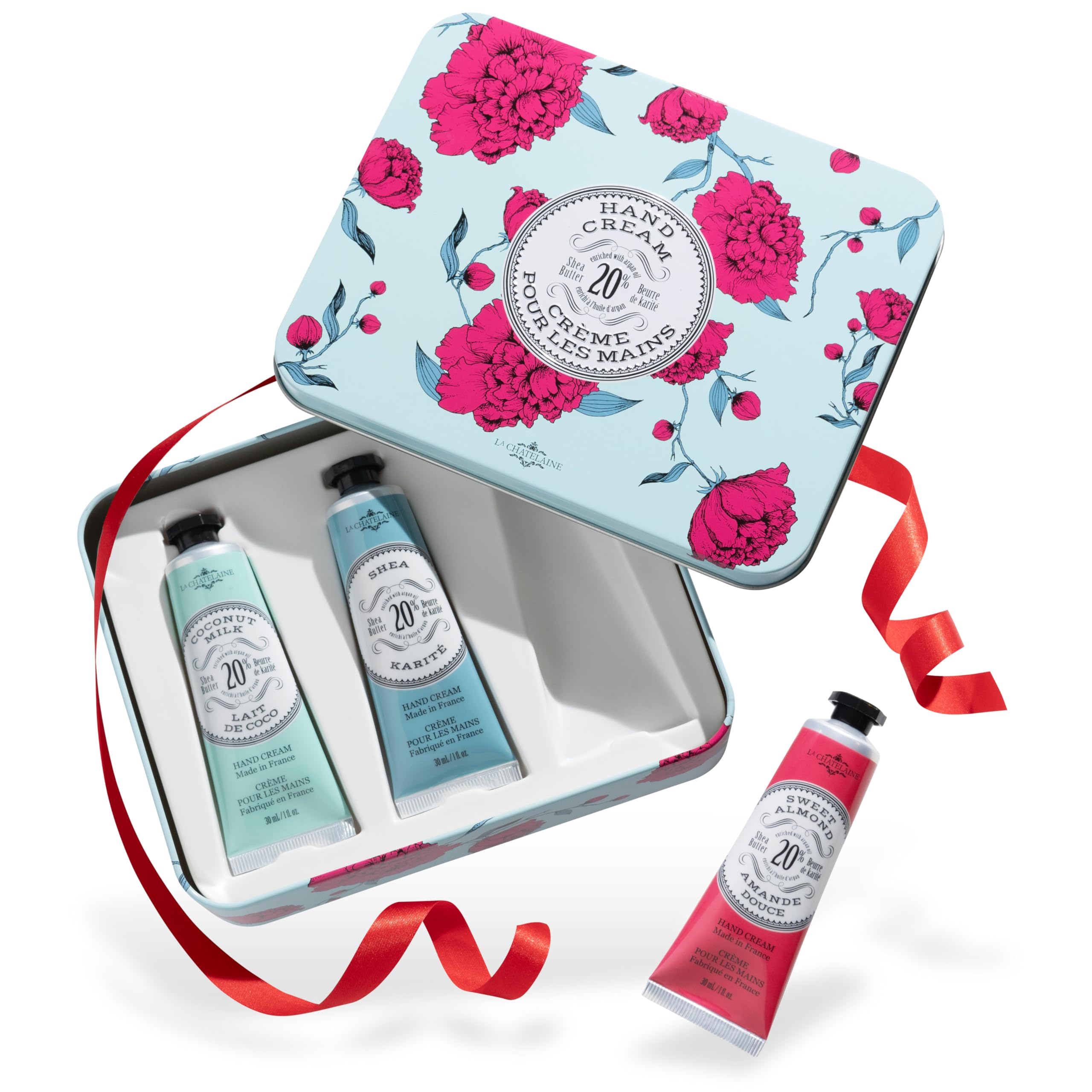 La Chatelaine crema de manos, textura suave, hidratación diaria en lata de viaje