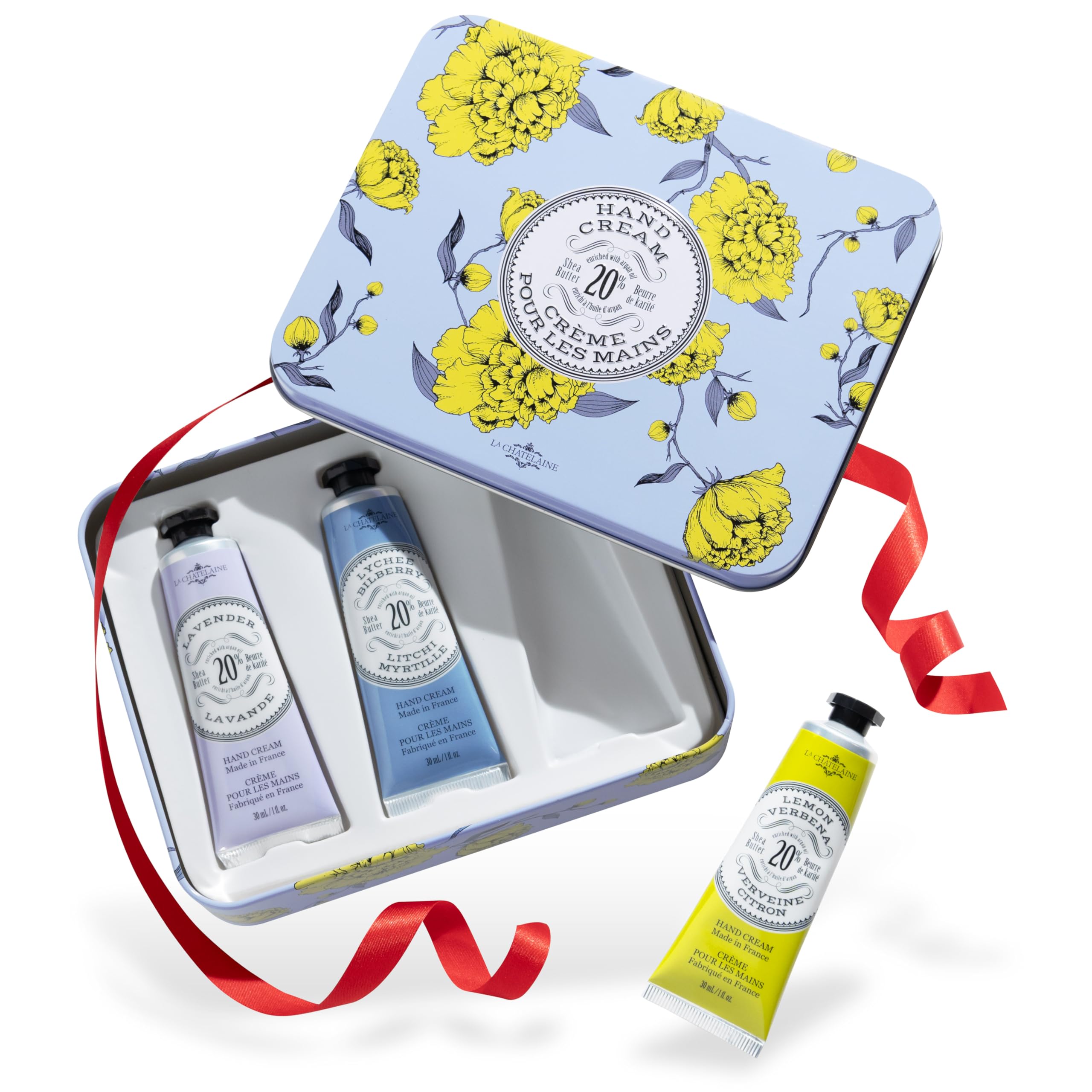 La Chatelaine Trío crema manos lavanda, hidratación suave para uso diario.