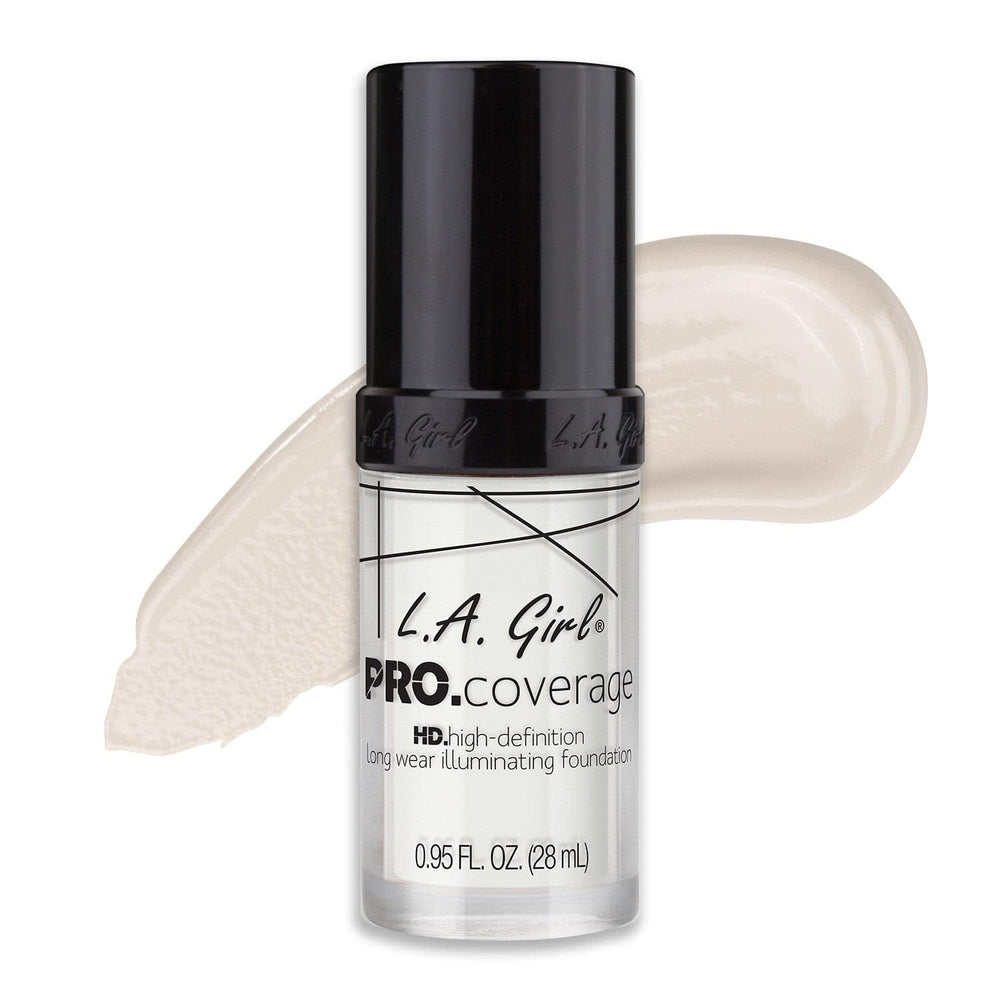 L.A. Girl Pro Coverage Foundation, vertido en botella, acabado radiante para piel natural.