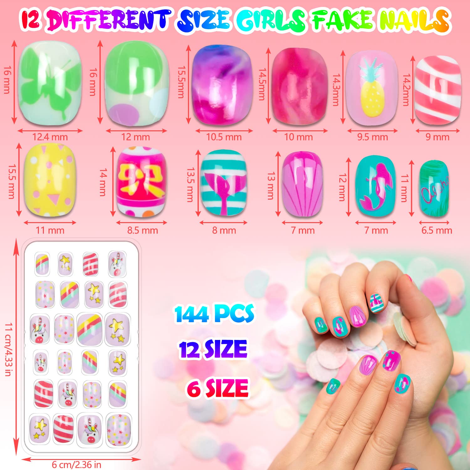 Labeol uñas falsas para niñas con diseños divertidos para jugar y crear.