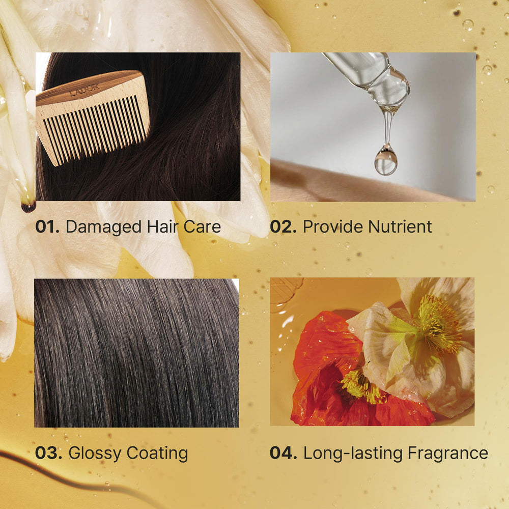 LADOR Aceite perfumado para cabello, textura ligera facilita desenredar.