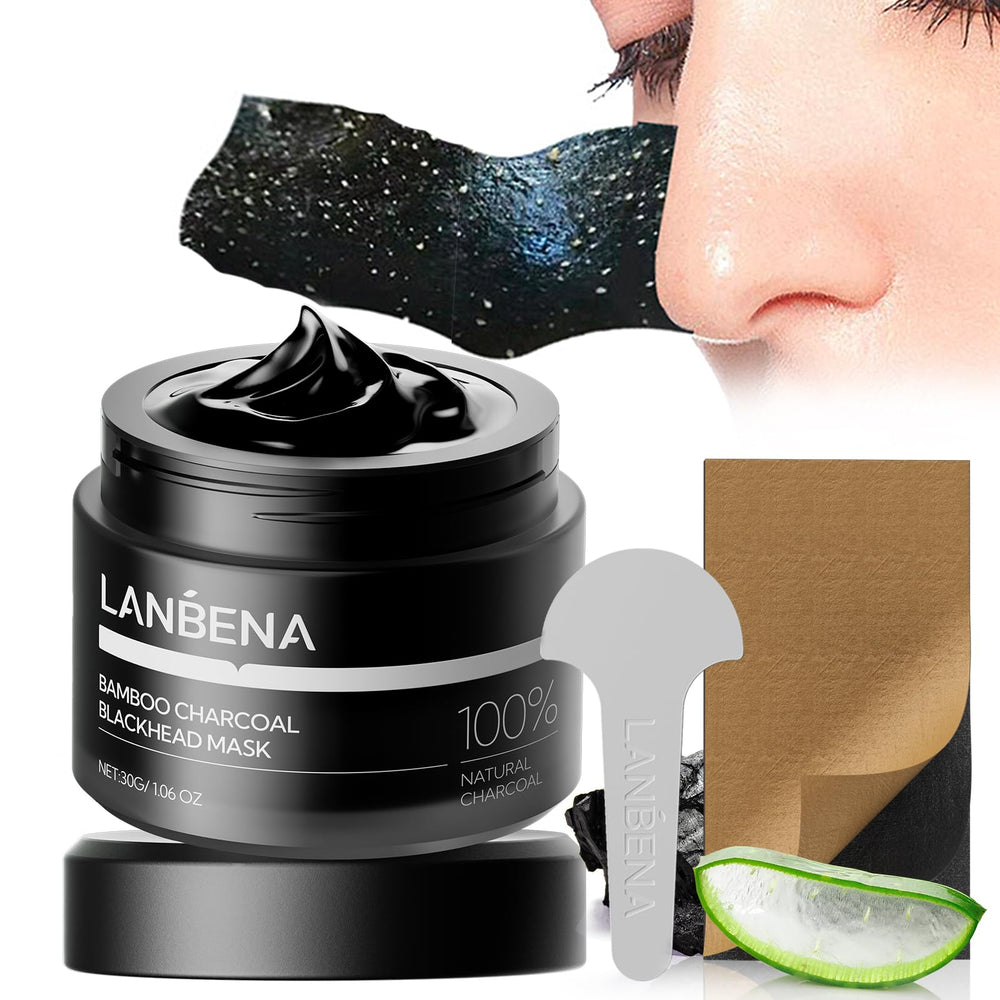 LANBENA nariz con carbon de bambu, 60 tiras para puntos negros.