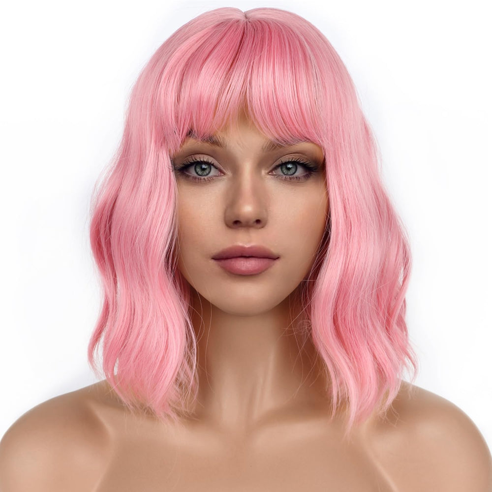 LANCAINI Pastel Bob con flequillo frente para look natural y suave.