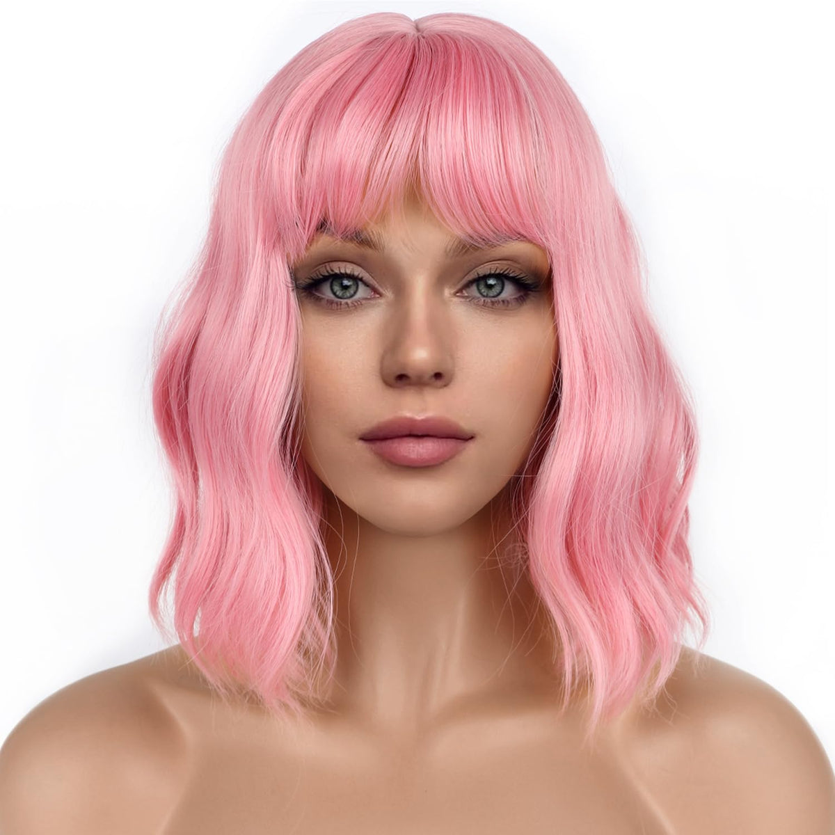 LANCAINI Pastel Bob con flequillo frente para look natural y suave.