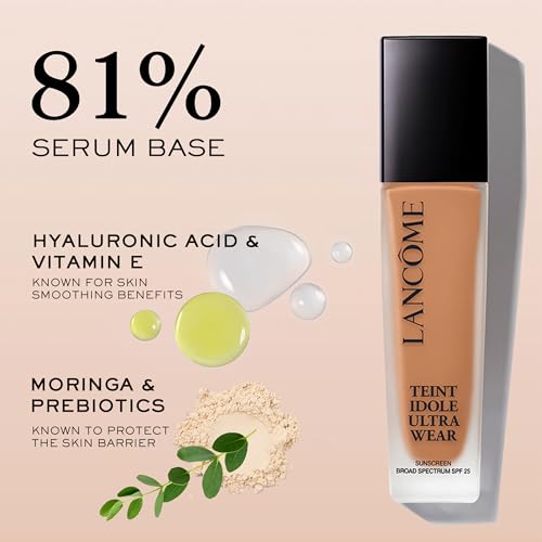 Lancôme Teint Idole Ultra Wear, fórmula hidratante con ácido hialurónico para comodidad.