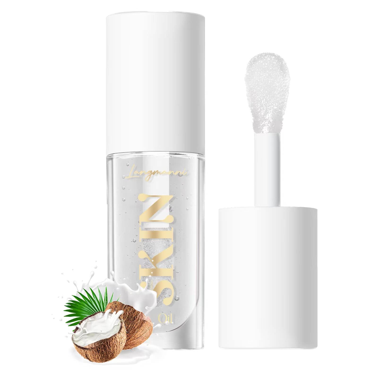 LANGMANNI Aceite labial en bote transparente para hidratación intensiva.