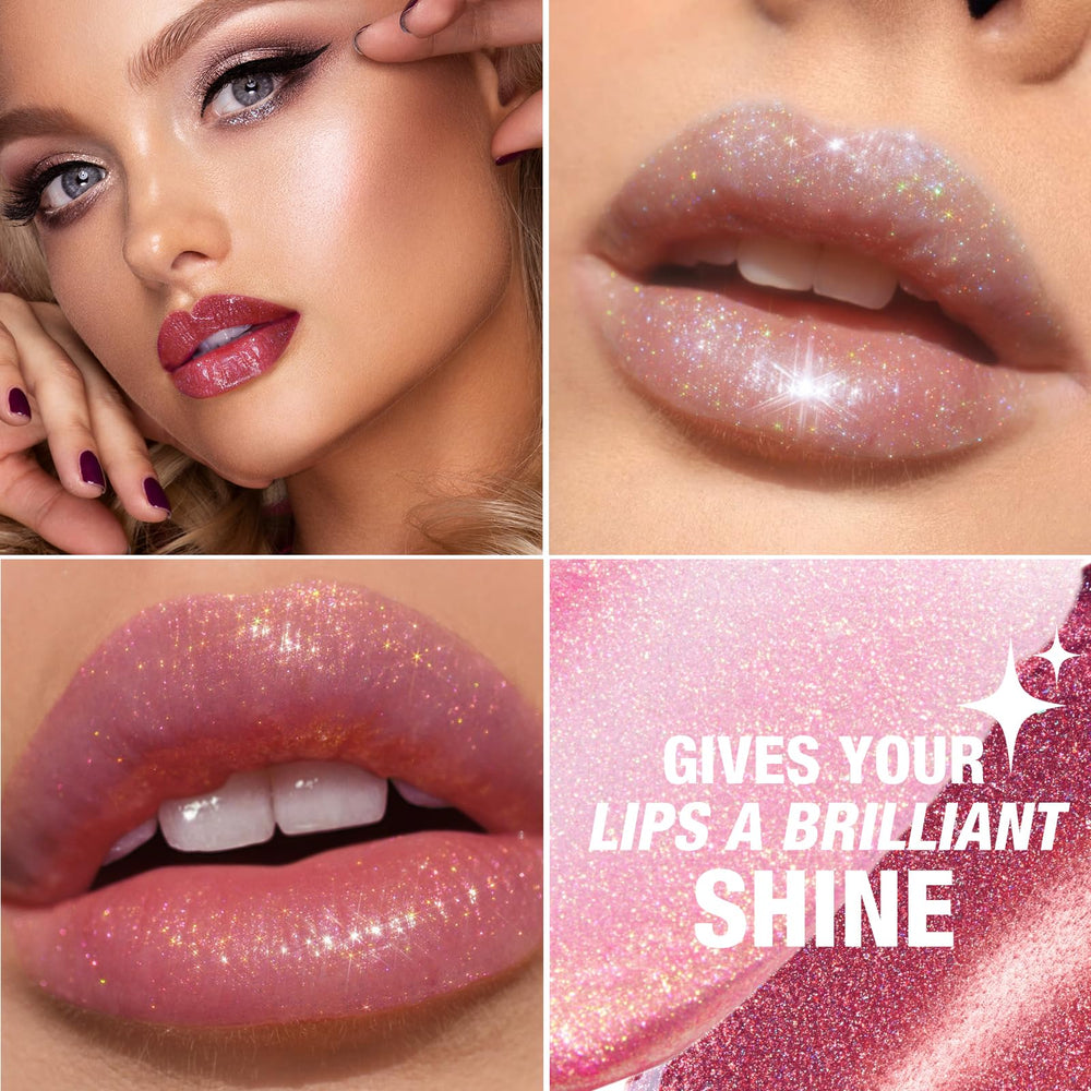 LANGMANNI glossy lip set complements moisturized lips with a non-sticky finish.