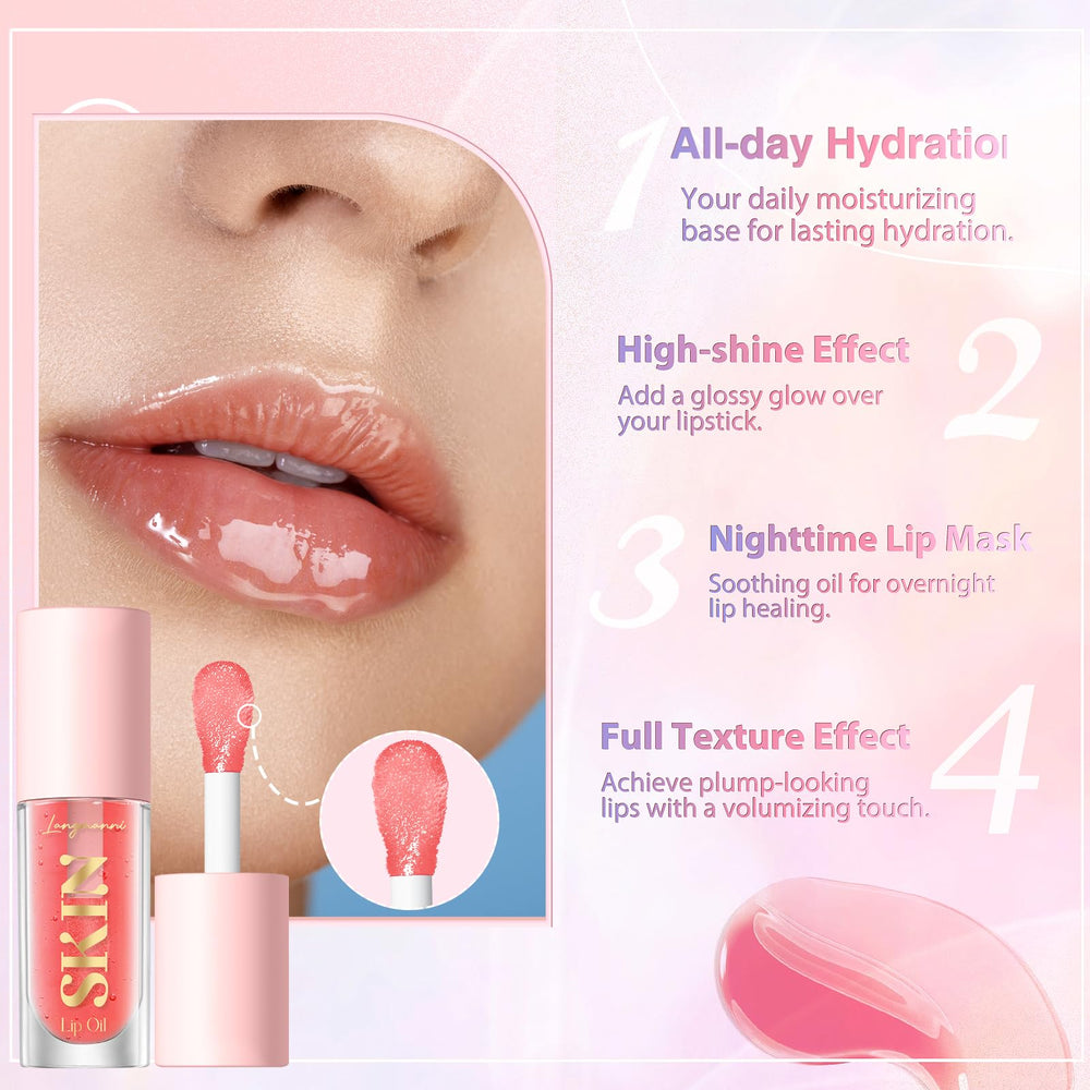 Brillo transparente de Langmanni realza el color de labios sin sensación pegajosa.