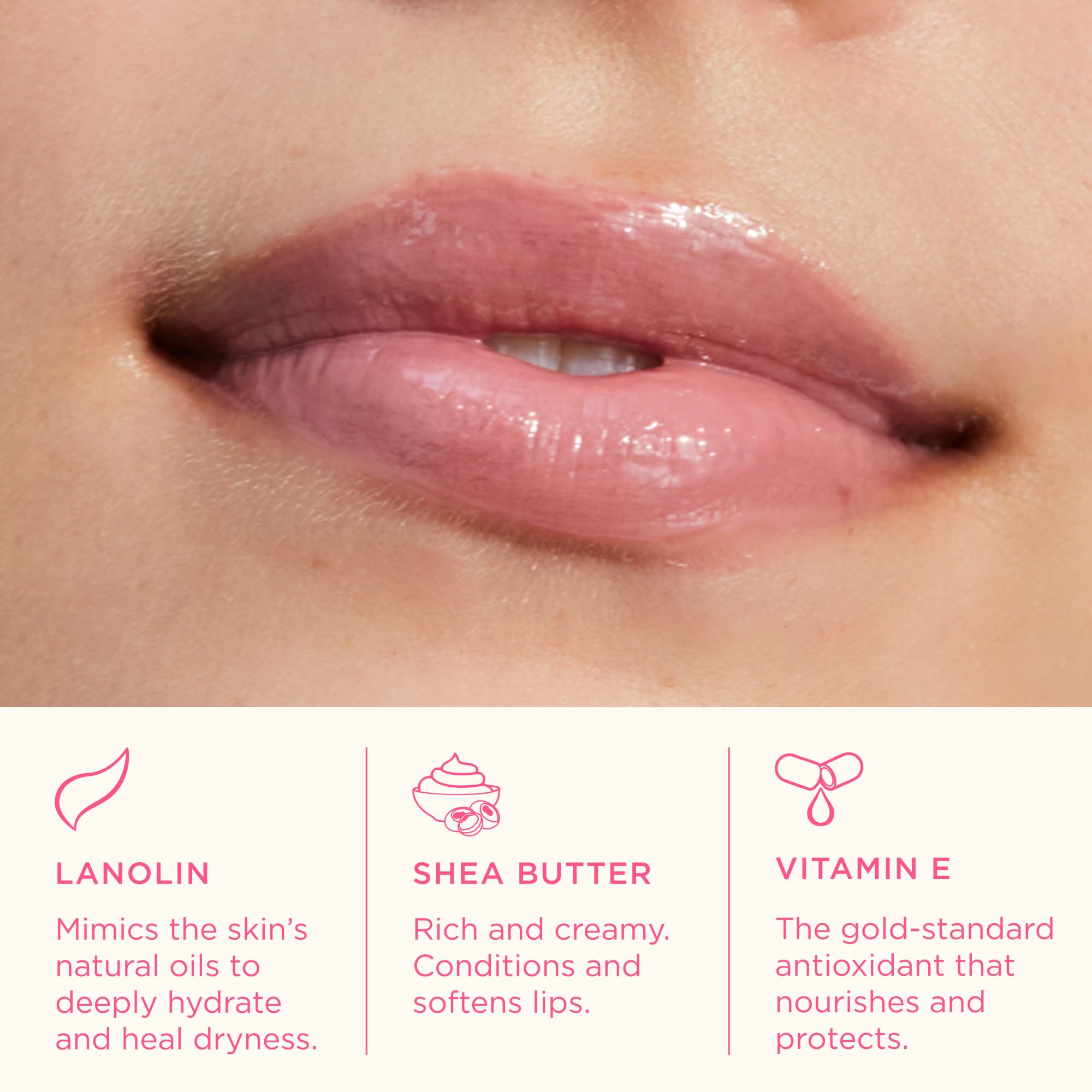 Lanolips bálsamo labial textura cremosa rosa, hidratación duradera.