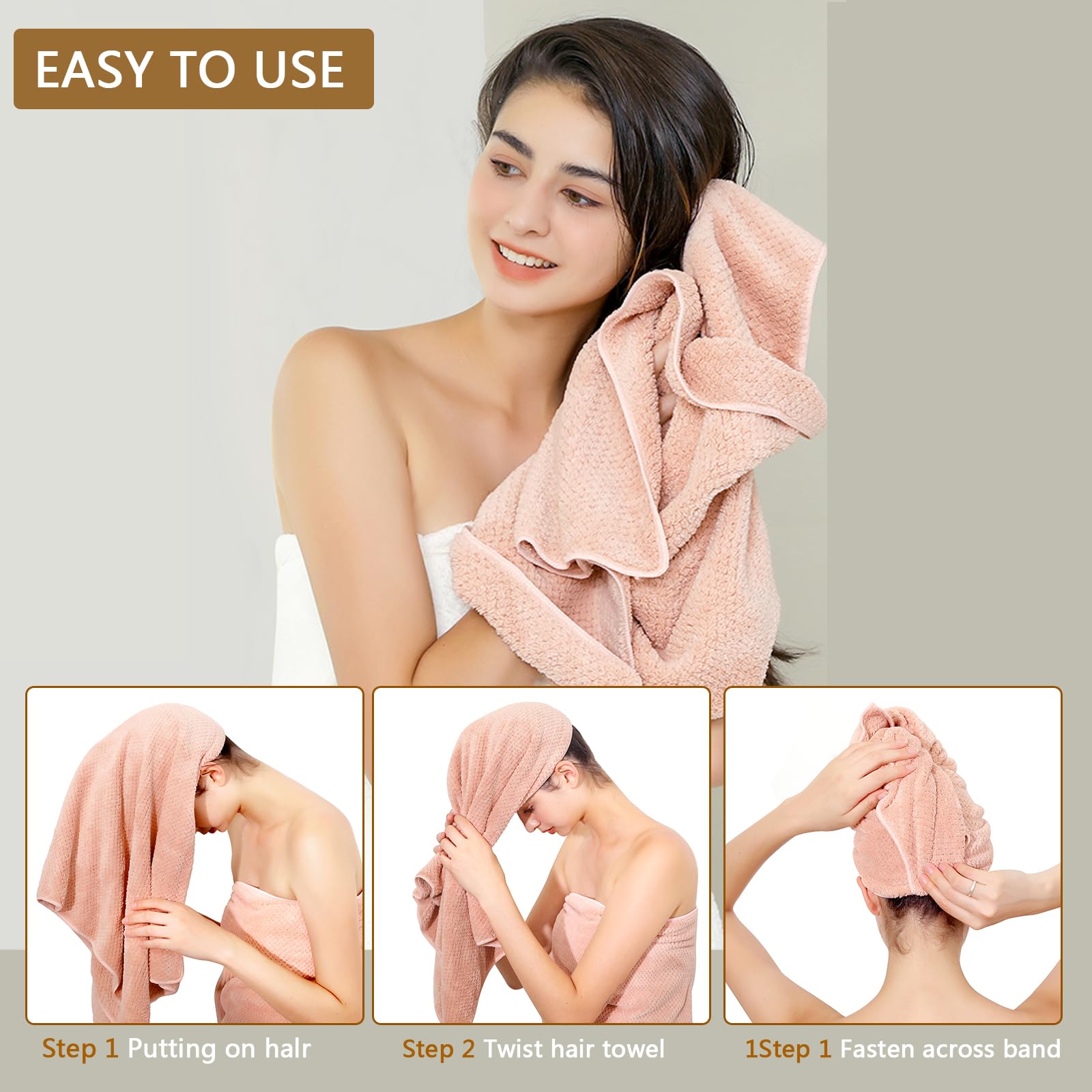 Toalla Laojbaba 50x100 cm, ideal para cabellos largos y densos.