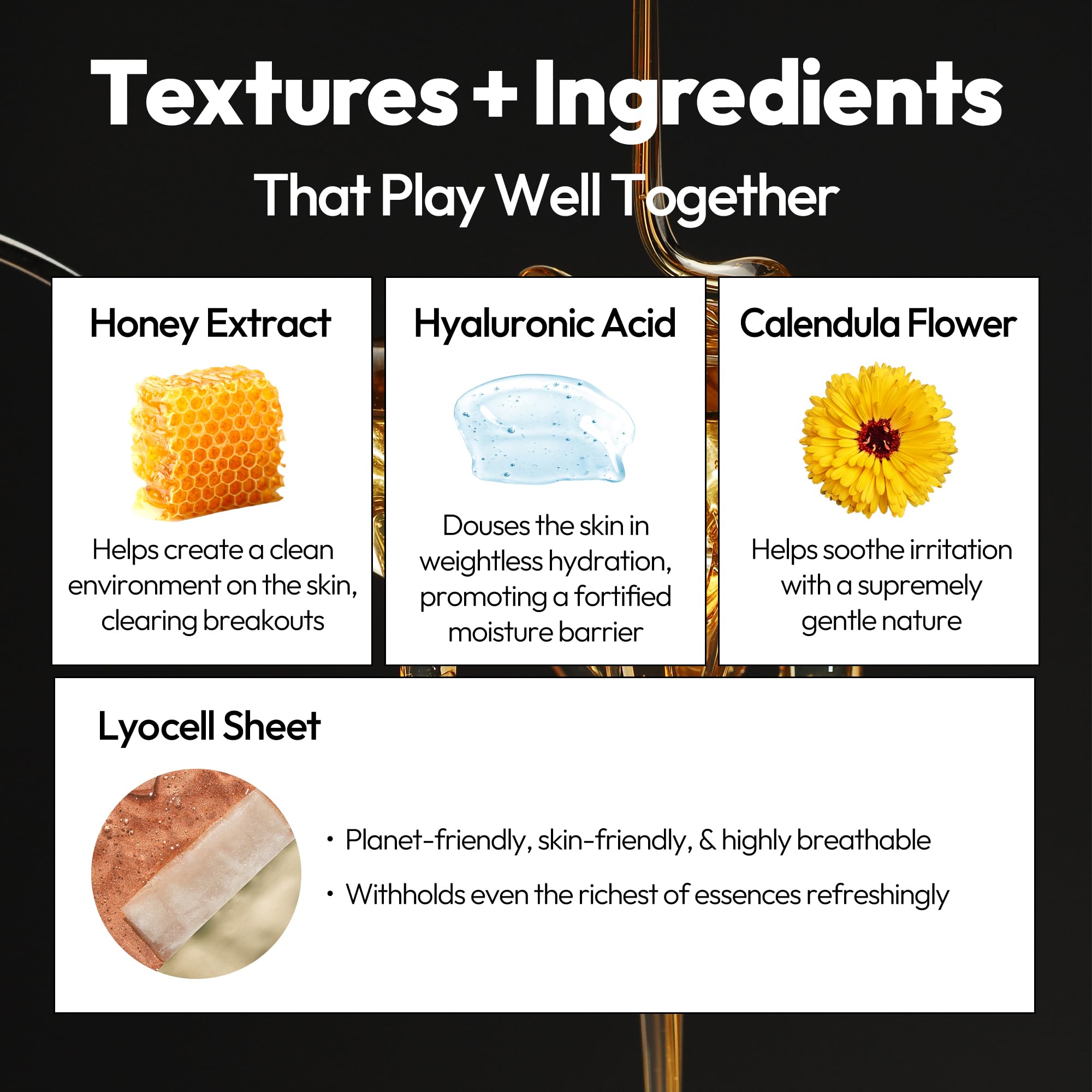 LAPCOS honey drops close-up highlighting nourishing honey elements