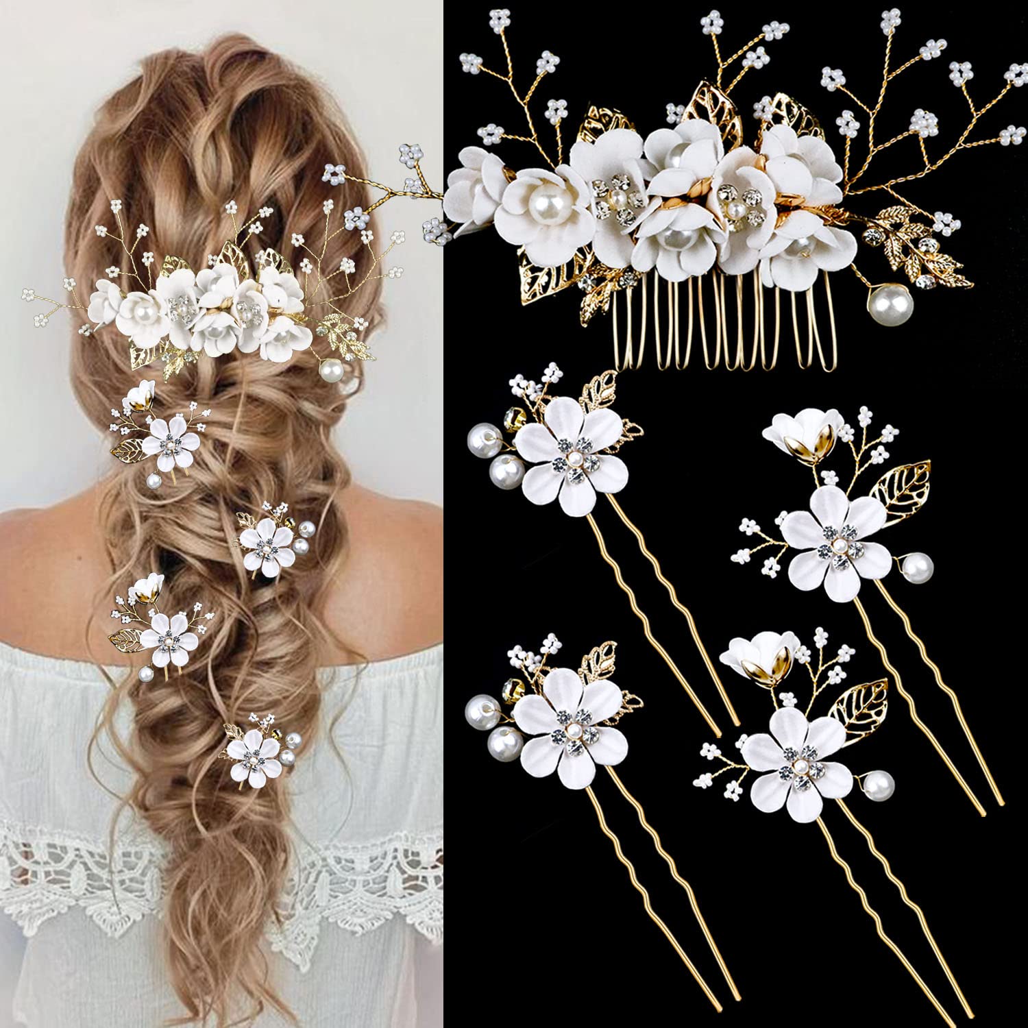 LAPOHI horquilla de boda flor con cristal y perlas para recogido elegante.