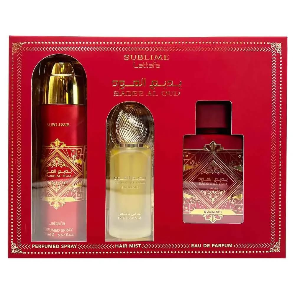 Lattafa Badee Al Oud Sublime, bruma capilar para fijar aroma tras duchas.