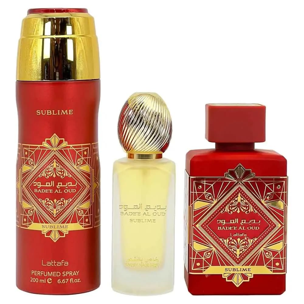 Lattafa Badee Al Oud Sublime, desodorante en spray para uso diario y revitalizante.