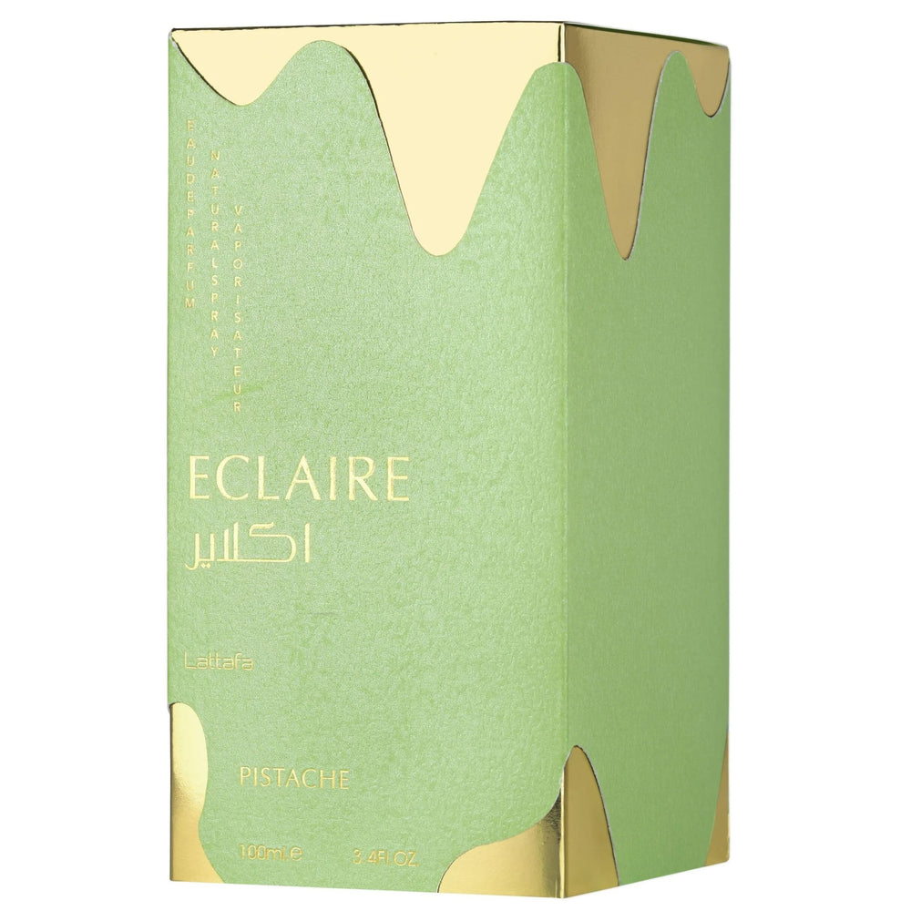 Lattafa Eclaire Pistache, diseño de botella elegante y regalo perfecto