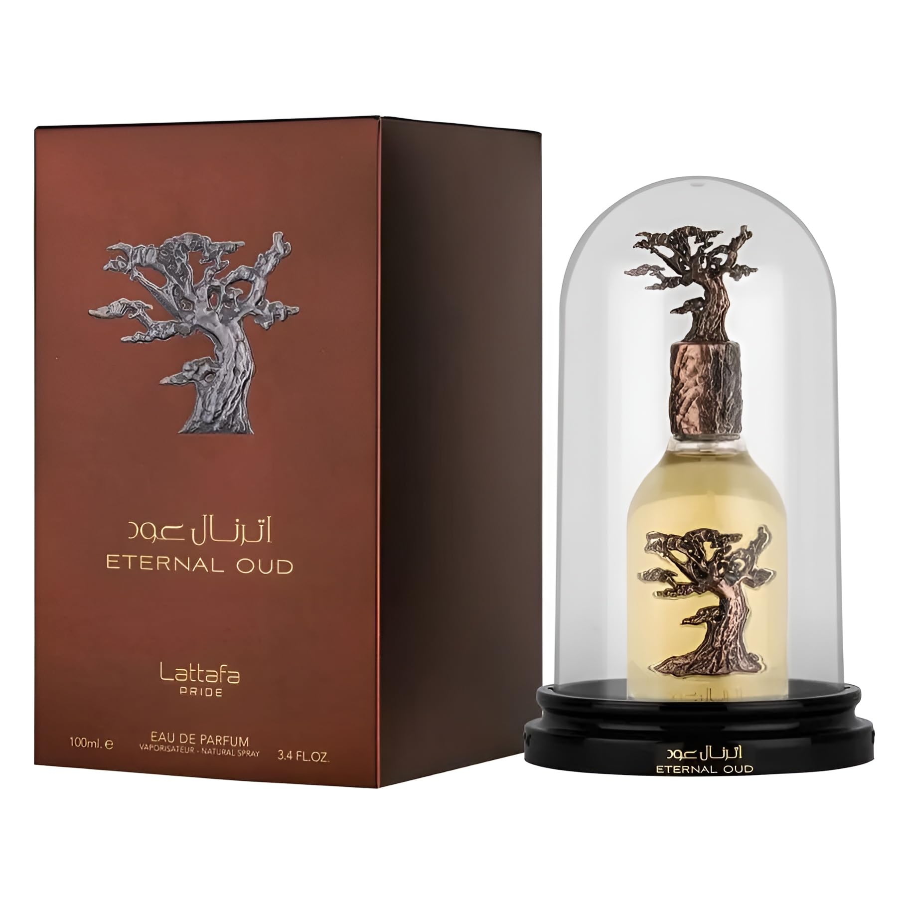 Lattafa Eternal Oud base notes vanilla and oud offer a warm finish.