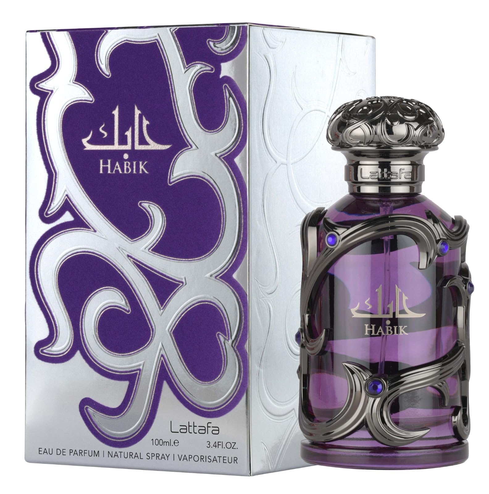 Frasco Lattafa Habik, detalle elegante con notas especiadas y amaderadas.
