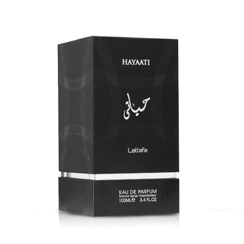 Lattafa Hayaati: envase destacado para colección de fragancias masculinas.