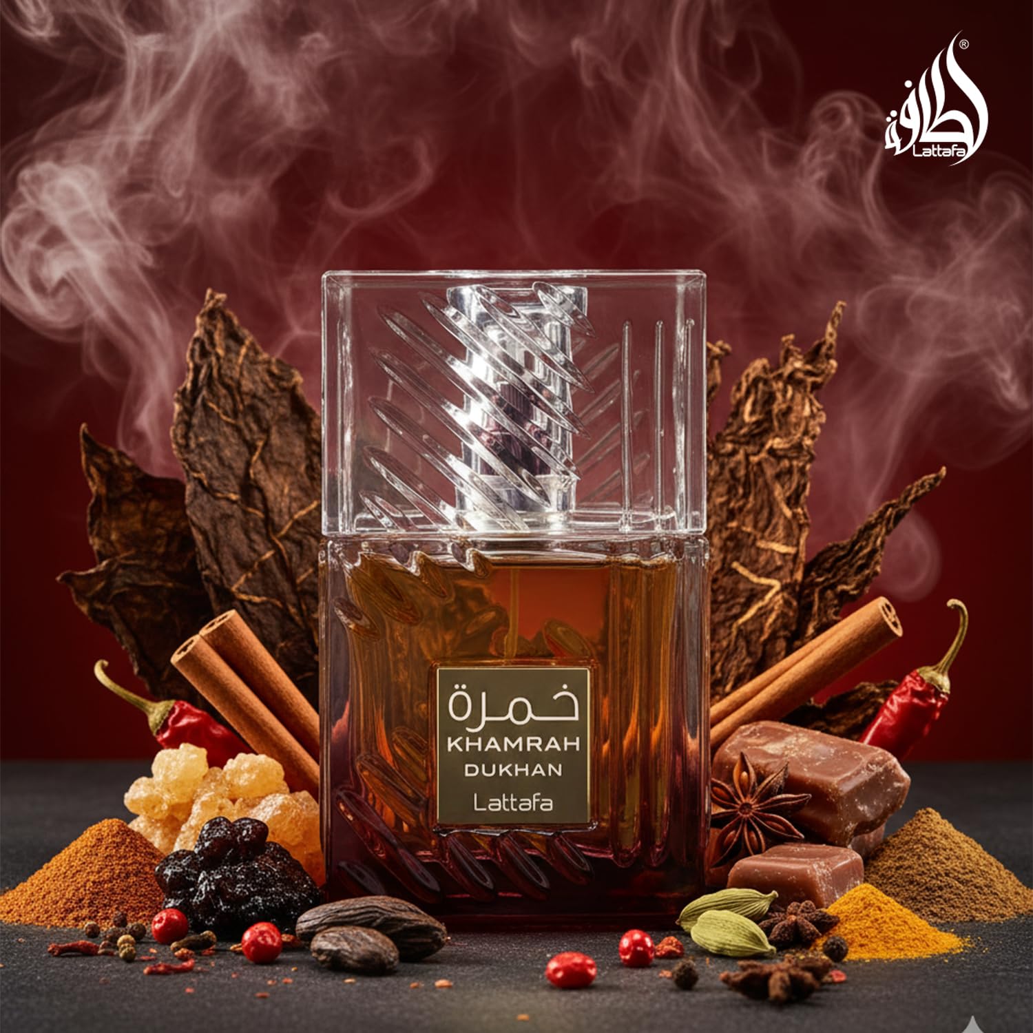 Notas bases: tabaco, ámbar y tonka crean un fondo cálido.