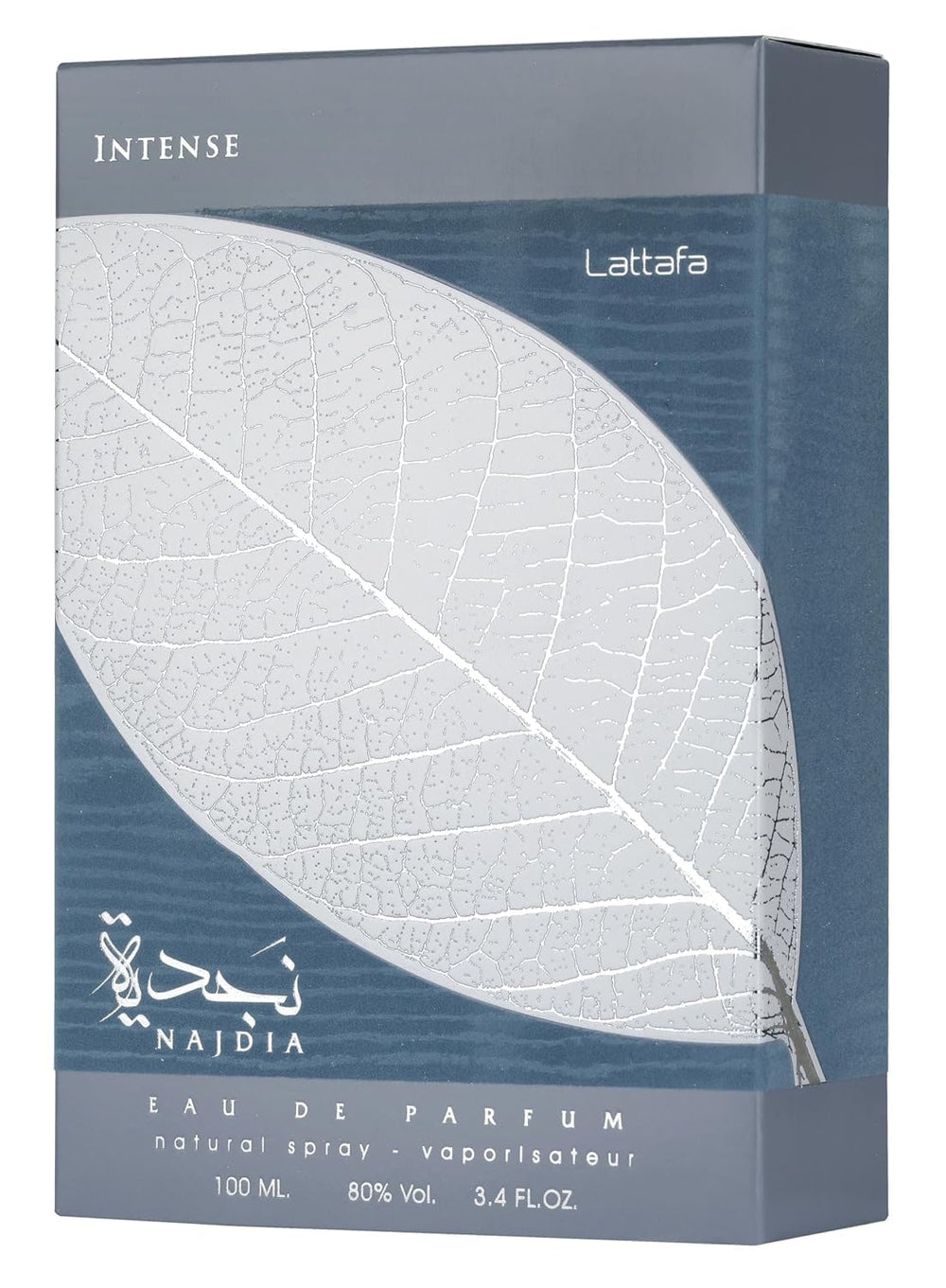 Lattafa Najdia Intense: detalle de la caja que inspira confianza para regalo.