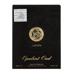 Lattafa Opulent Oud, corazón de oud y ámbar cálido.