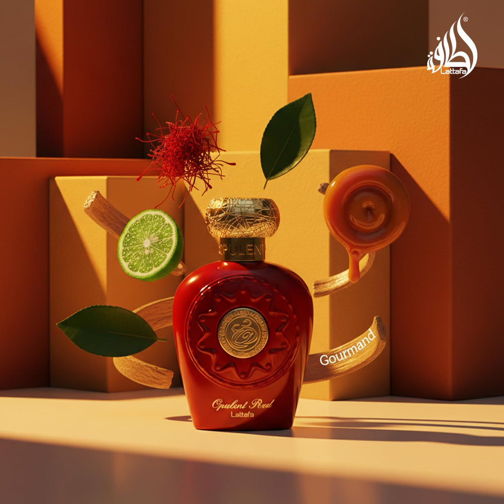 Lattafa Opulent Red sugerencia de uso diurno a nocturno con transiciones suaves.