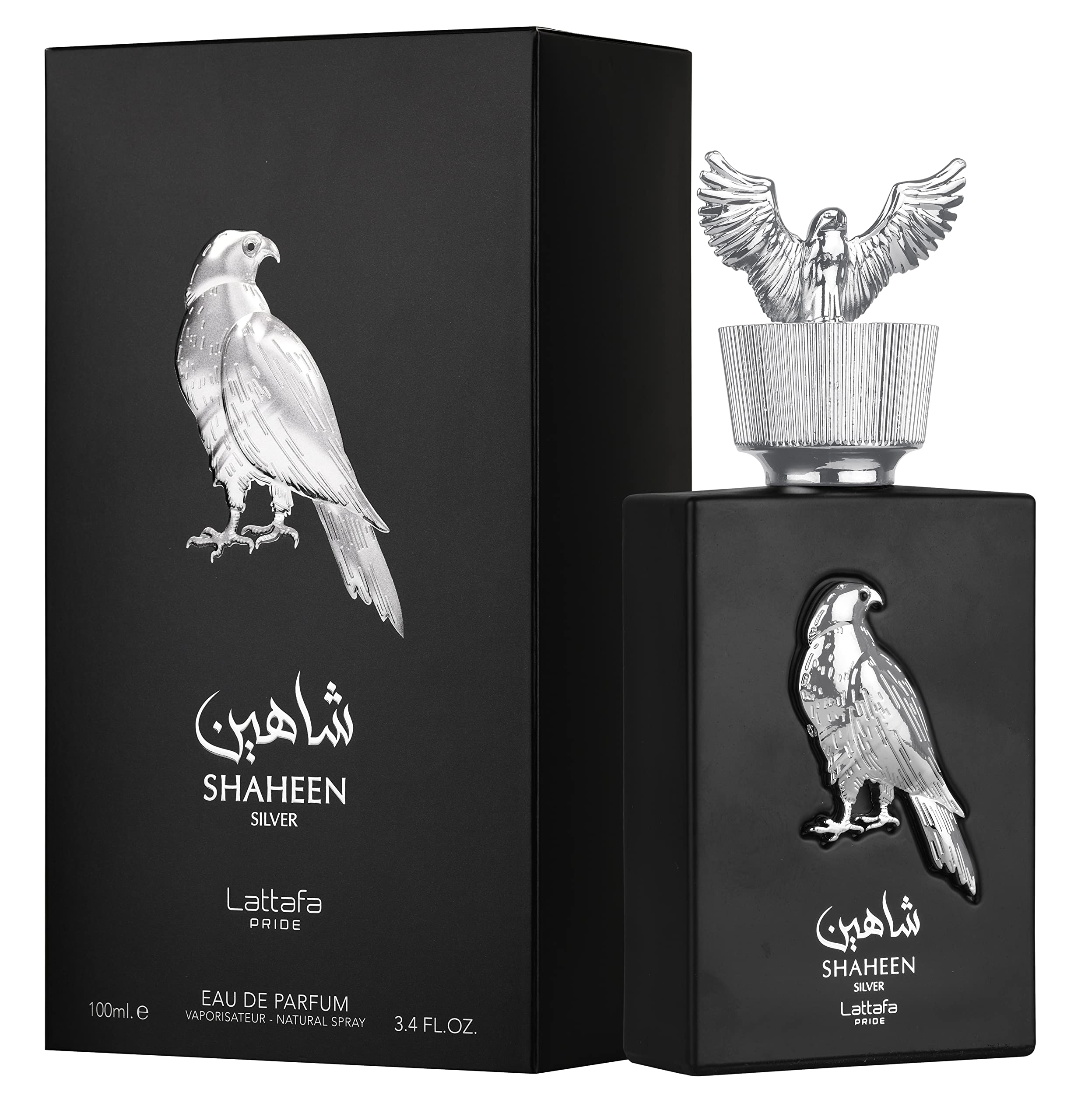 Lattafa Shaheen Silver: mano sosteniendo la botella, experiencia unisex.