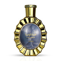 Lattafa Victoria, botella frontal, diseño elegante para eventos y uso diario.