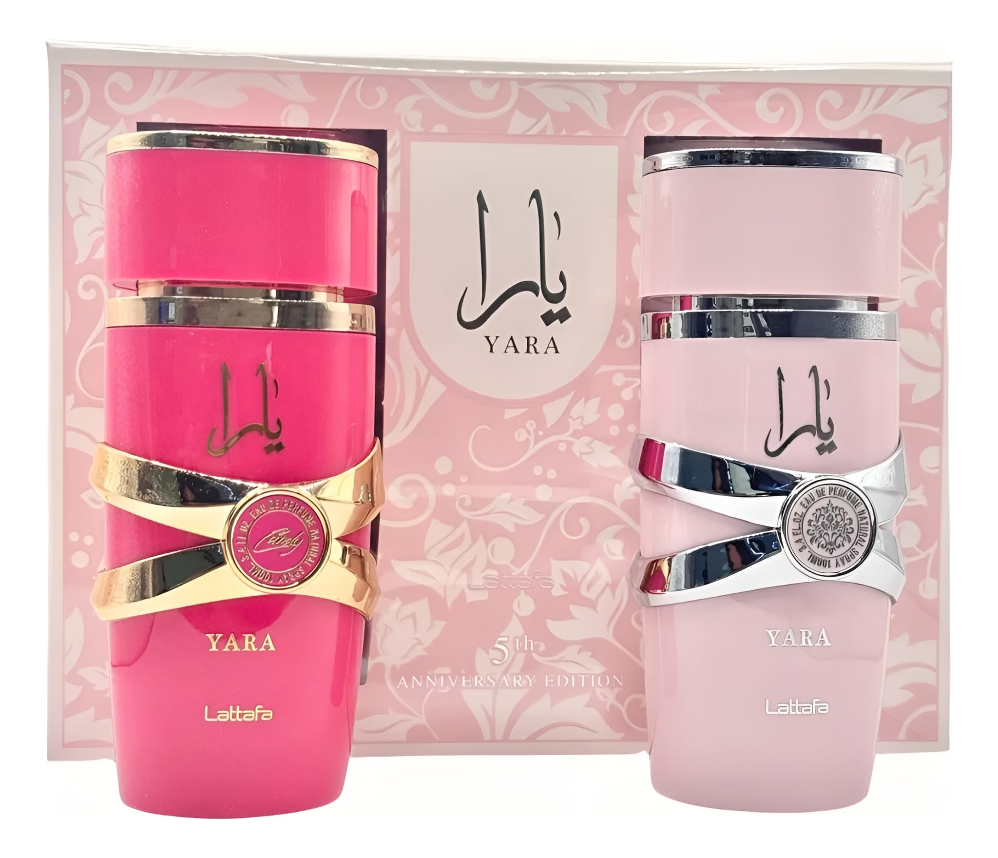 Frascos Lattafa Yara EDP en detalle, acabado elegante para el tocador