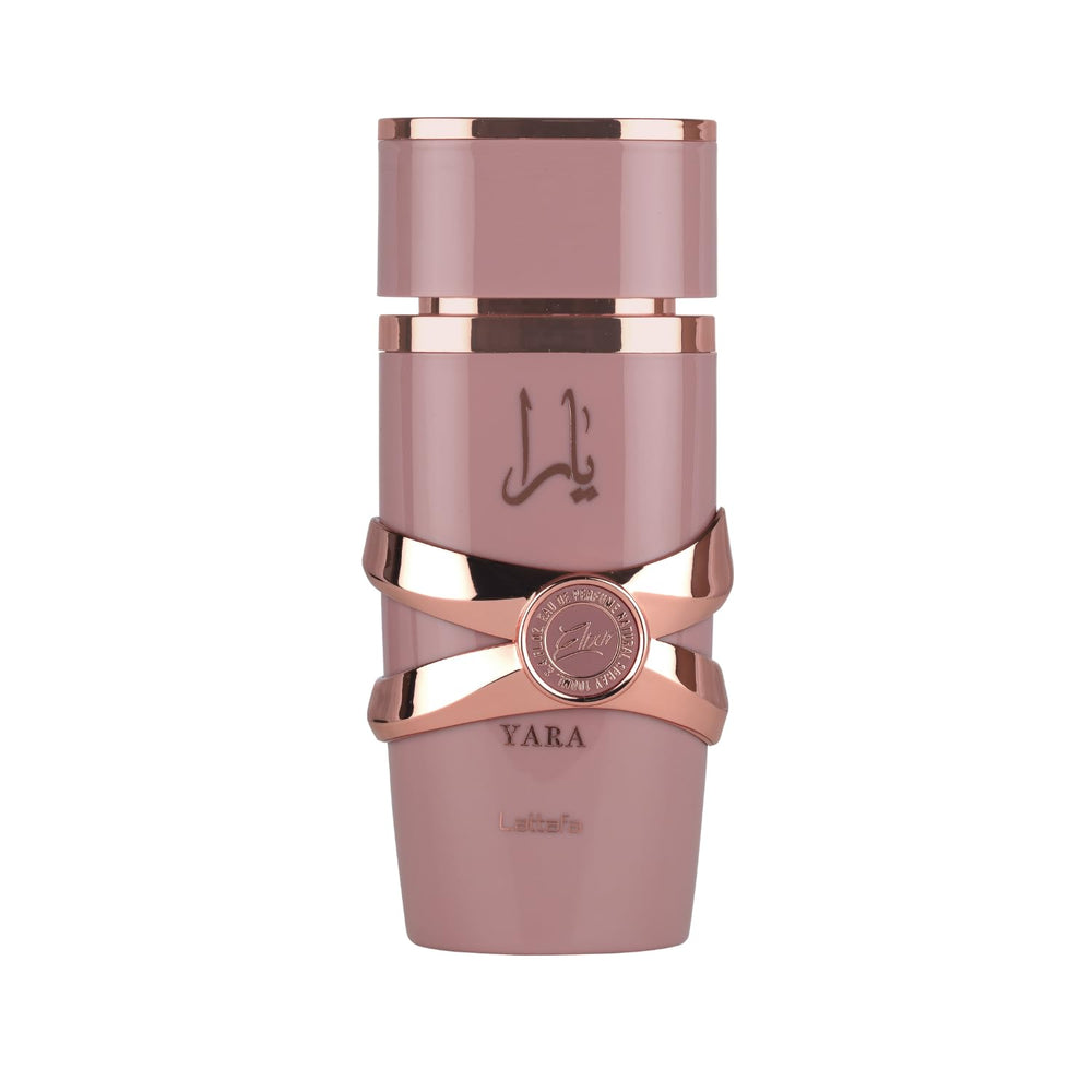 Lattafa Yara Elixir: botella frontal, aroma gourmand para salidas nocturnas.