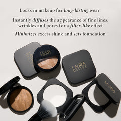 Aplicación suave de polvo translúcido para fijar maquillaje sin color