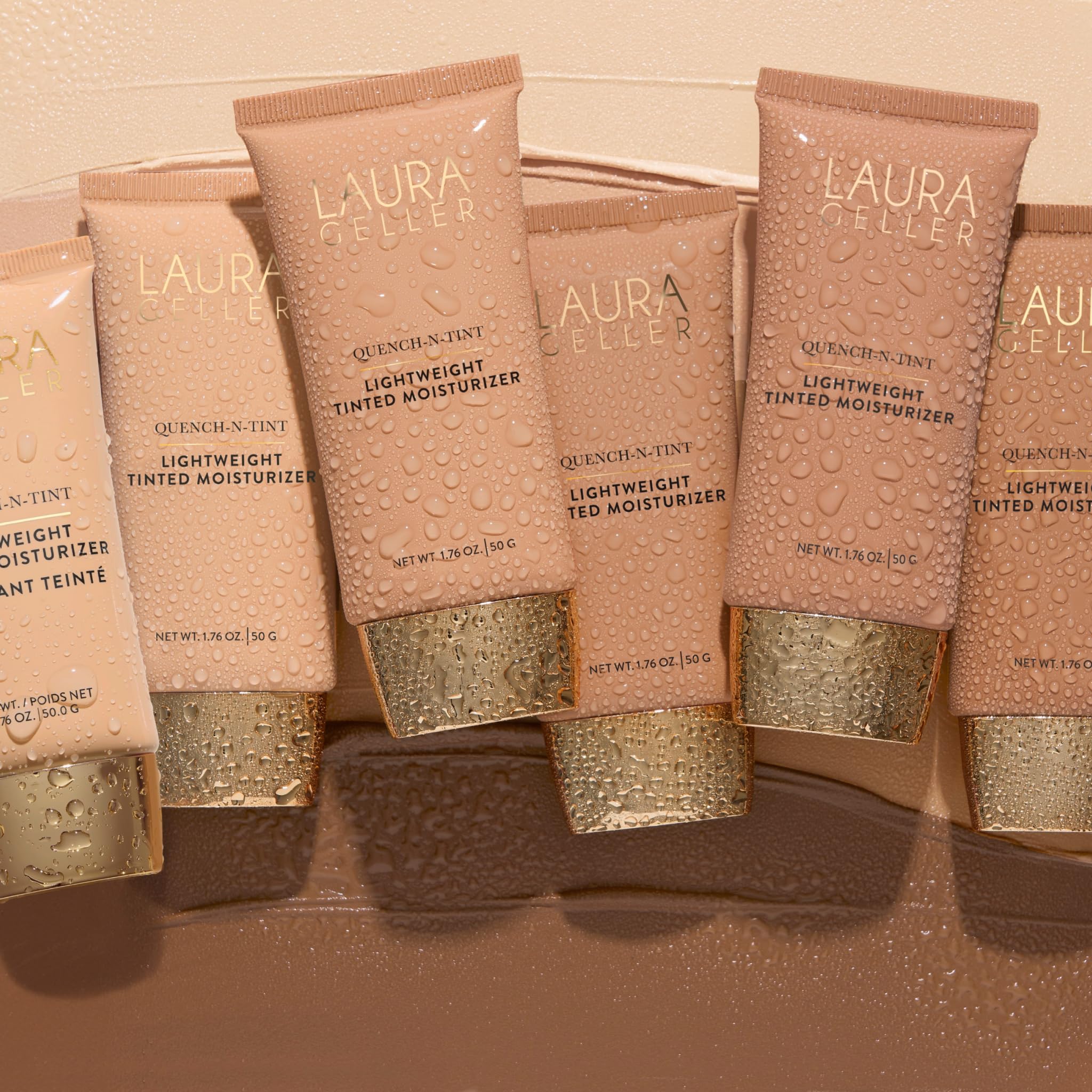 Laura Geller New York Quench-n-Tint fórmula con hidratación de la piel.
