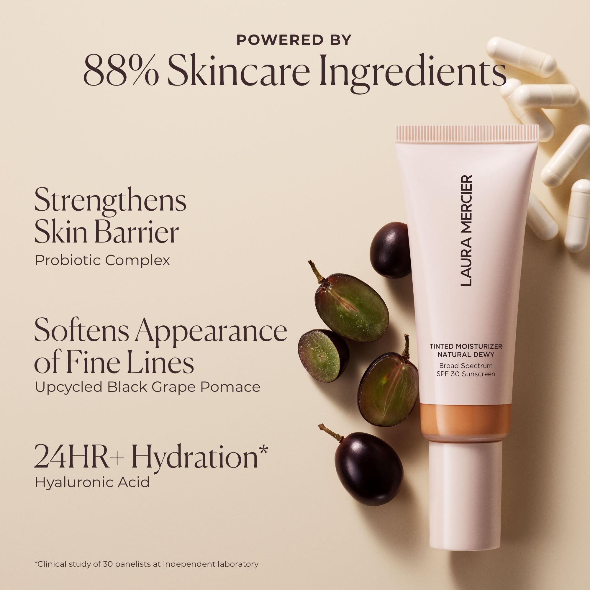 Laura Mercier hidratante tintado, prueba dermatológica para uso diario.