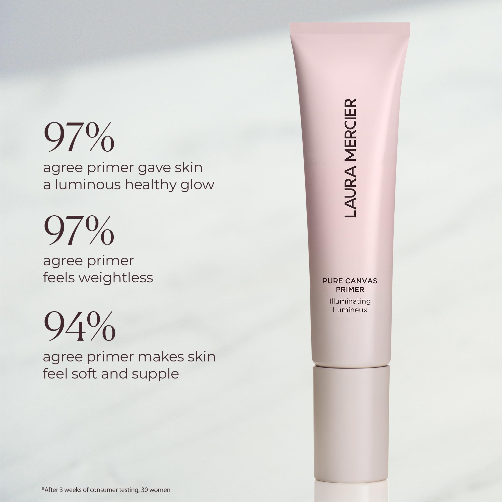 Laura Mercier Pure Canvas Primer con extractos de rosas para piel hidratada.