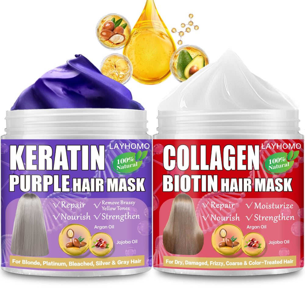 Layhomo Mascarilla Morada con Queratina para cabello Rubio, neutraliza tonos amarillos y aporta brillo.