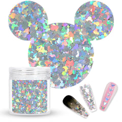 Laza confeti uñas Mickey holográfico plateado para decoraciones brillantes