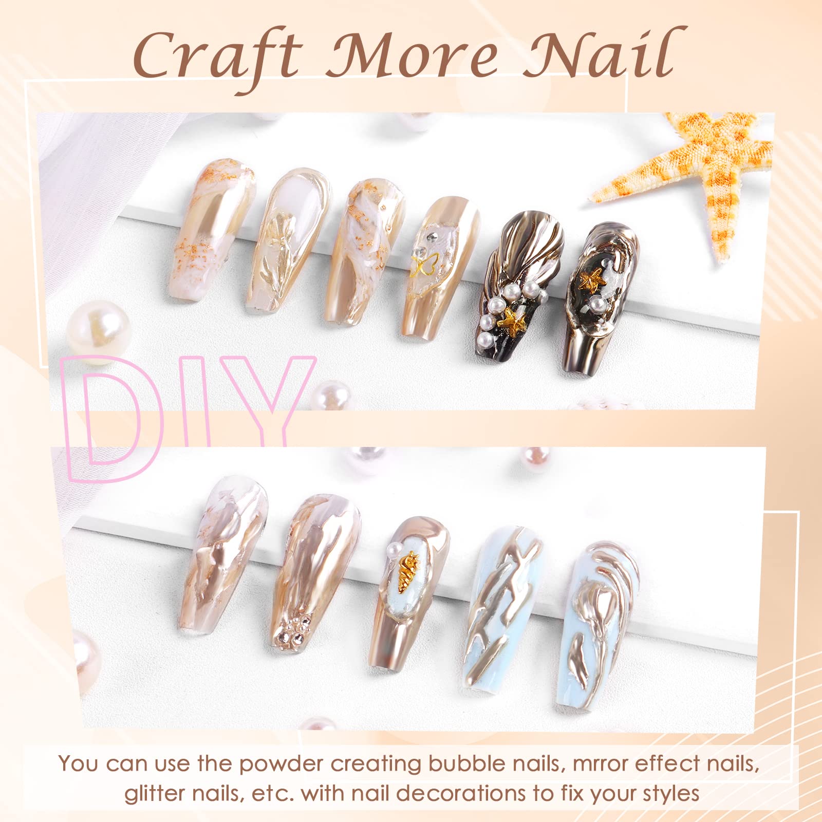 Laza polvo cromado uñas brillo-reflejo: ideal para destacar diseños.