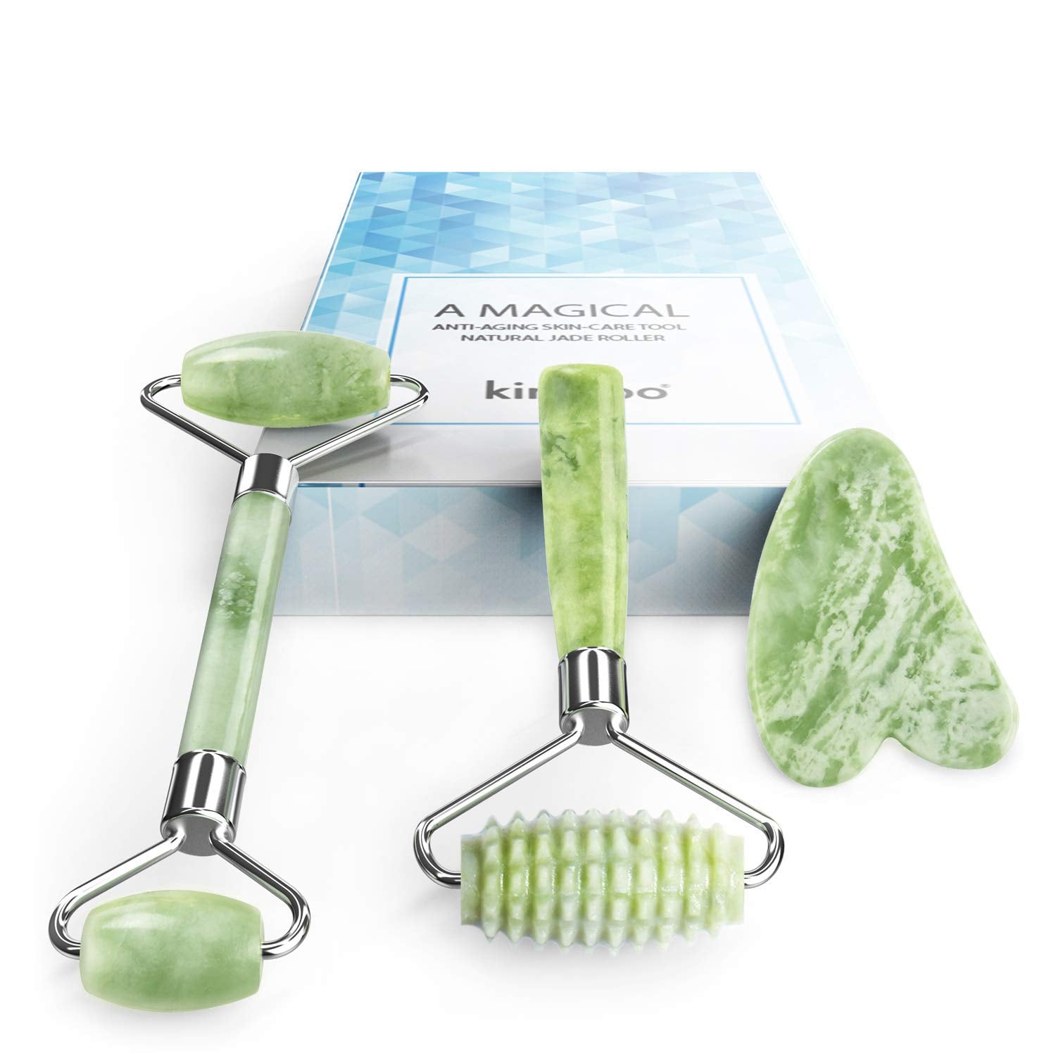 LDREAMAM kimkoo rodillo de jade para rostro, mejora la circulación y relajación.