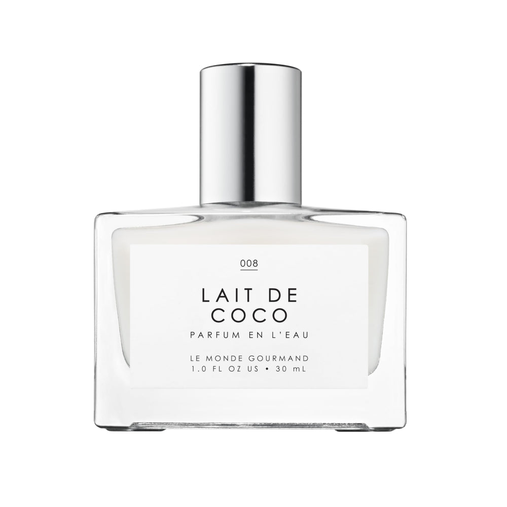 Frasco de Le Monde Gourmand Lait de Coco, aroma cremoso para uso diario.