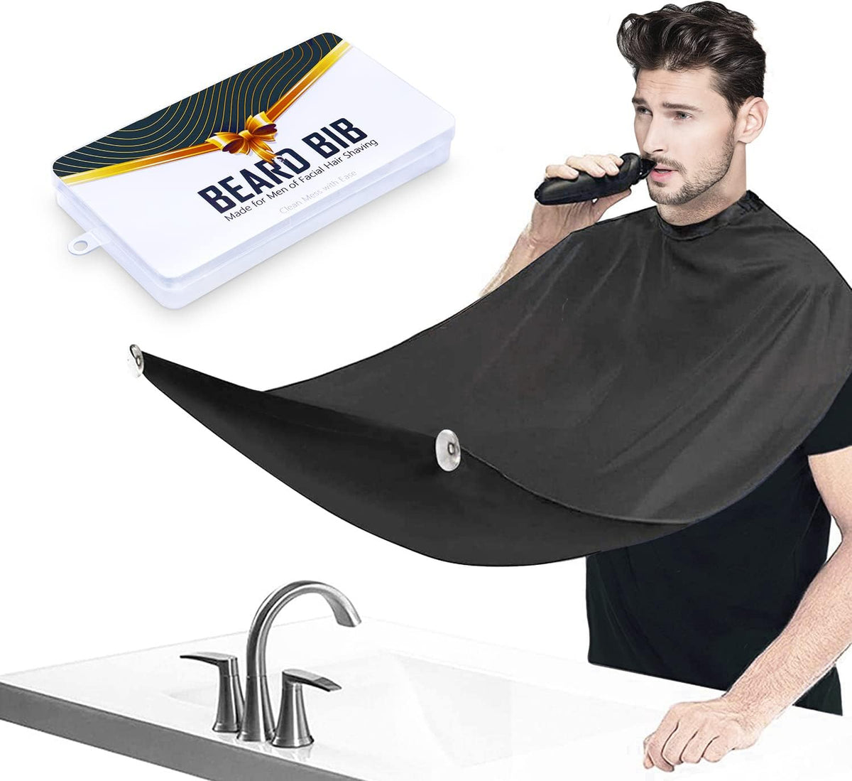 Leaflai delantal para barba con tres ventosas para fijación estable durante el afeitado.