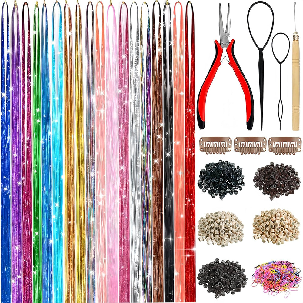 Ledize kit-tinsel cabello 18 colores para peinados brillantes y fáciles