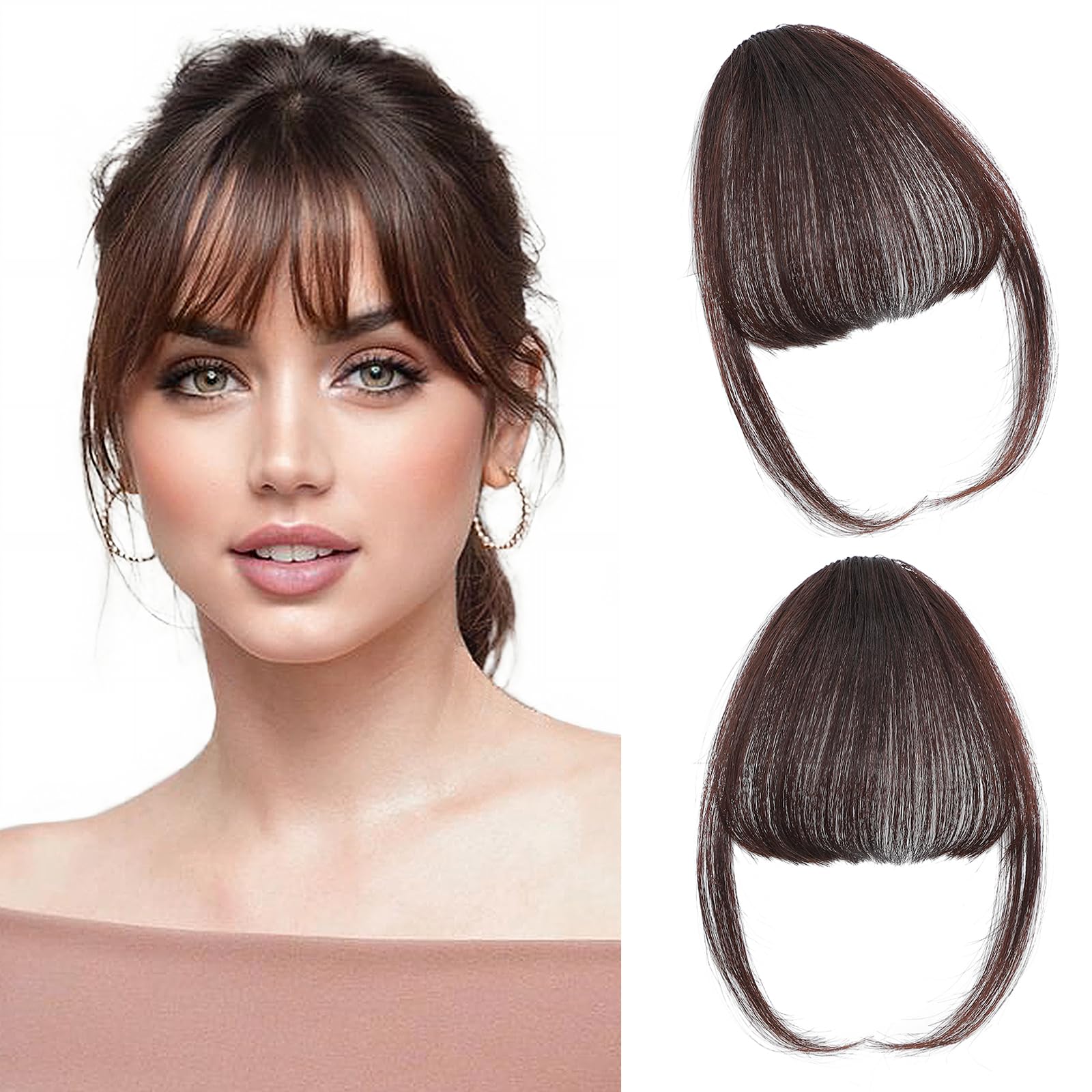 Leelebamo flequillo clip cabello humano real, acabado natural para uso diario.