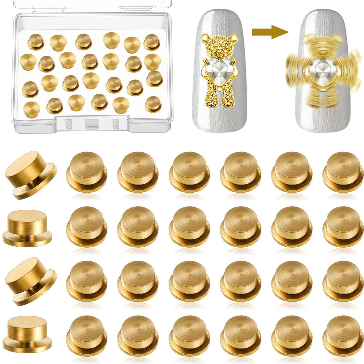 Colgantes giratorios Leelosp para uñas en oro, ideal para manicura creativa.