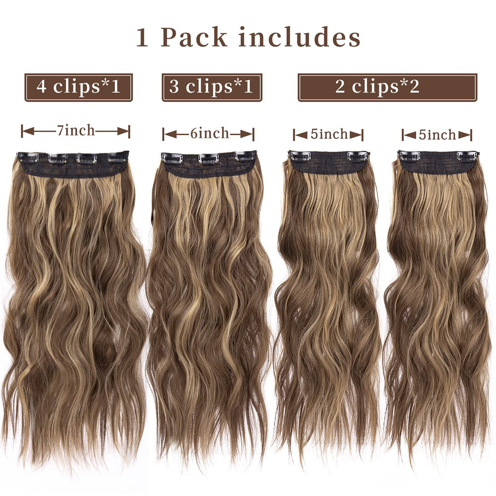 LEEONS extensiones con broches, 20 pulgadas ondulado, fijación segura para uso cotidiano.