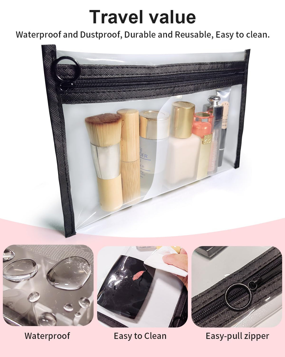 Bolsas Leevanoo transparentes con cremallera doble, duraderas y fáciles de limpiar.